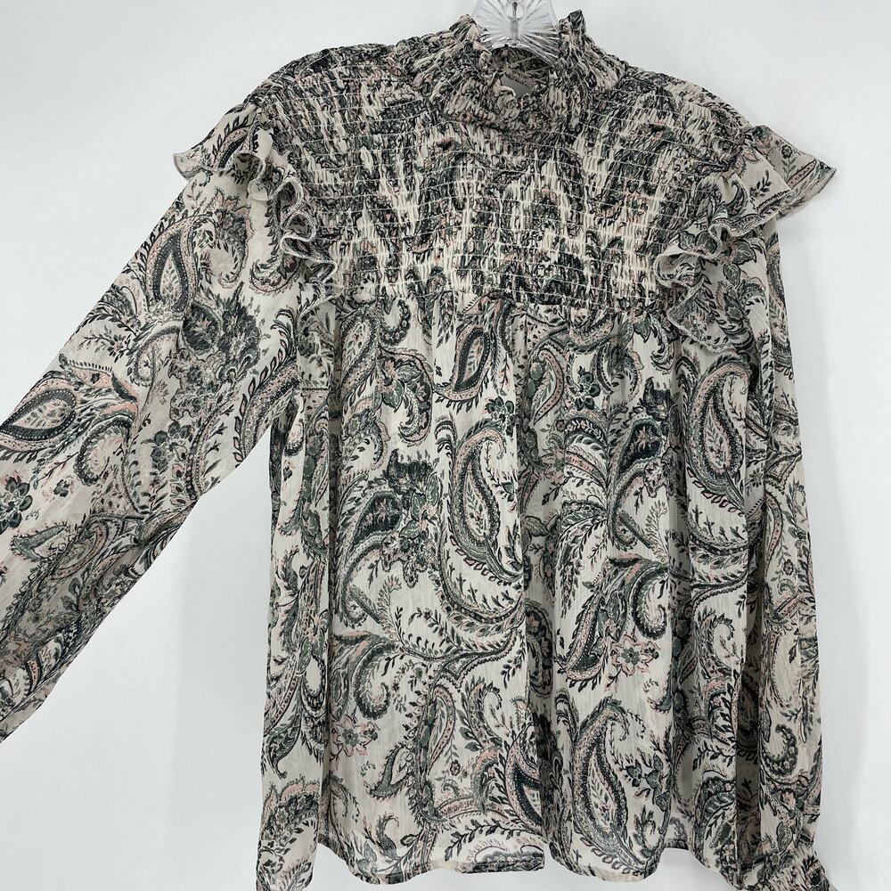 Ophelia Roe Long Sleeve Paisley Ruffle Top Size Medium - Picture 4 of 6